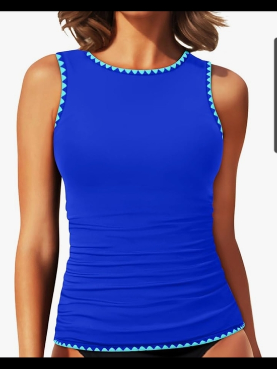 Daci Other - Sleeveless Royal Blue Swim Tank Top with Aqua Trim Size Small No Bottoms